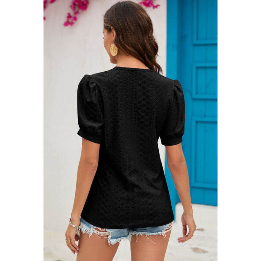 Eyelet V - Neck Short Sleeve T - Shirt Apparel and Accessories