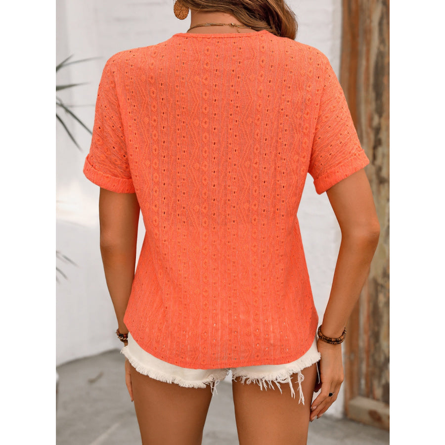 Eyelet V - Neck Short Sleeve Top Apparel and Accessories