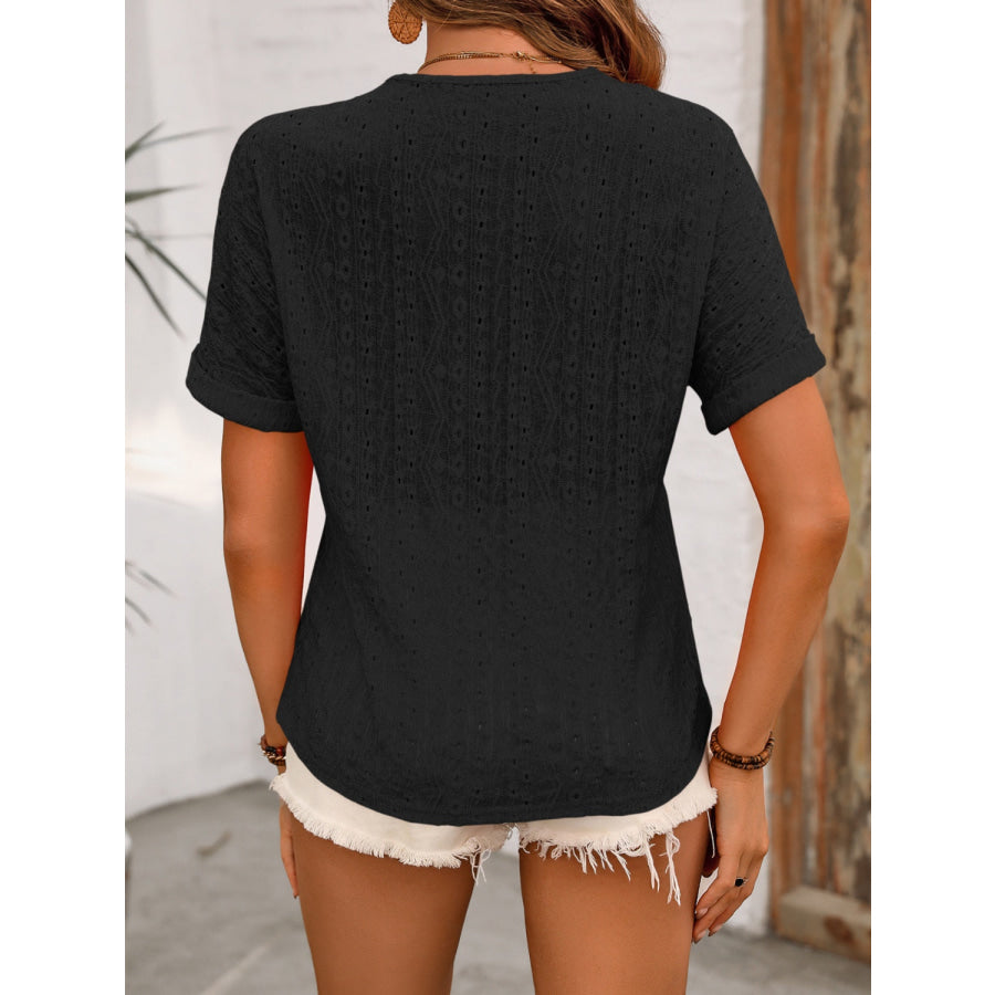 Eyelet V - Neck Short Sleeve Top Apparel and Accessories