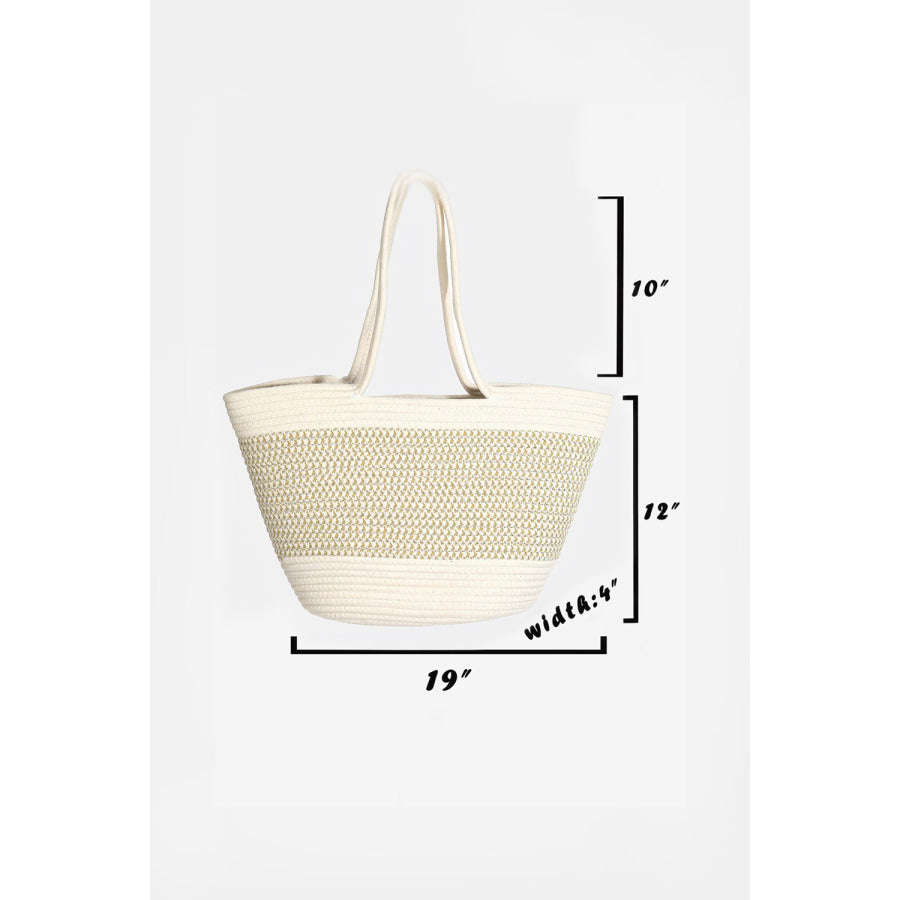 Fame Braid Pattern Beach Tote Bag Ivory / One Size Apparel and Accessories