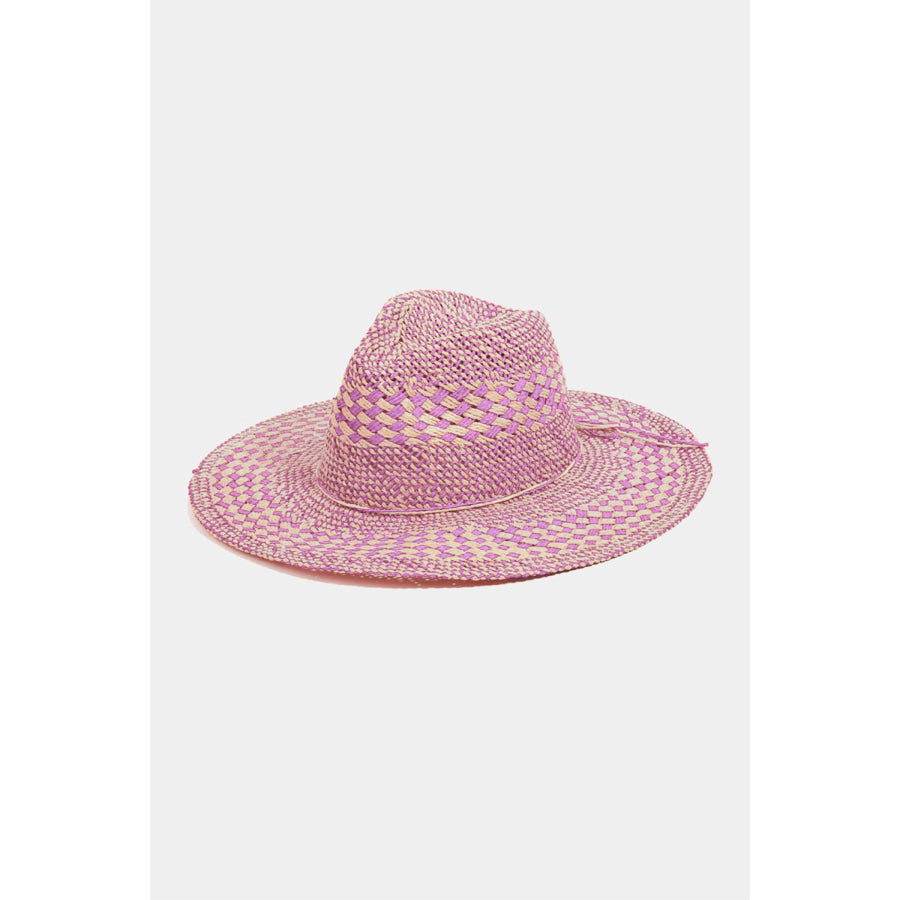 Fame Checkered Straw Weave Sun Hat PU / One Size Apparel and Accessories