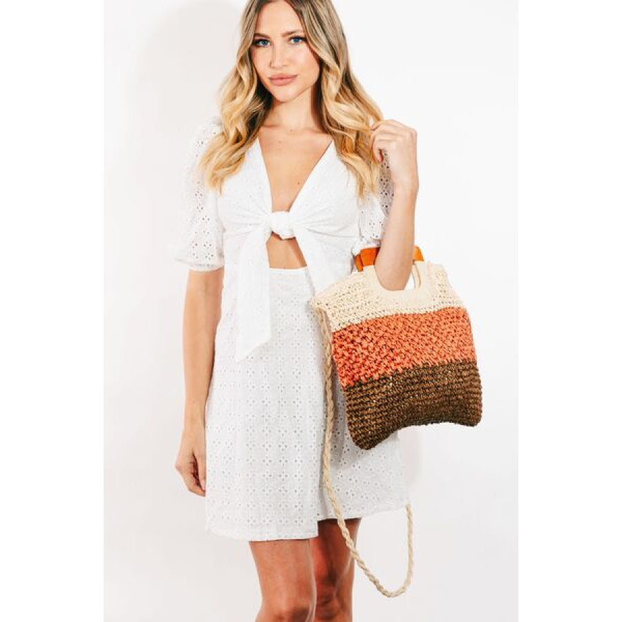 Fame Color Block Double - Use Braided Tote Bag OR / One Size Apparel and Accessories