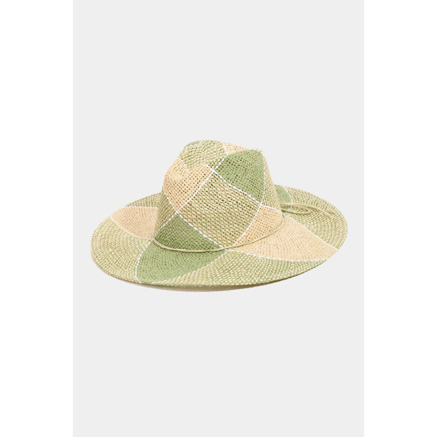 Fame Contrast Straw Braid Hat Green / One Size Apparel and Accessories