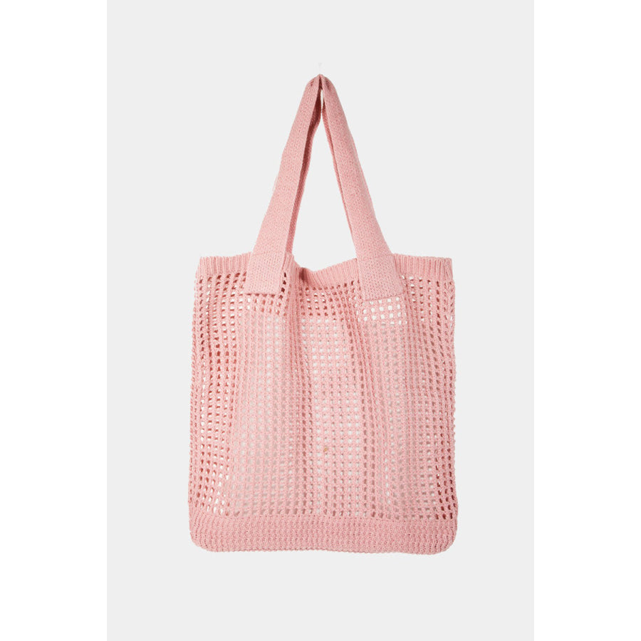 Fame Pointelle Knit Crochet Tote Bag PK / One Size Apparel and Accessories
