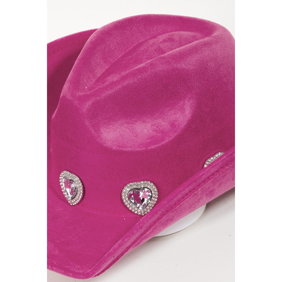 Fame Rhinestone Pave Heart Cowboy Hat Fu / One Size Apparel and Accessories