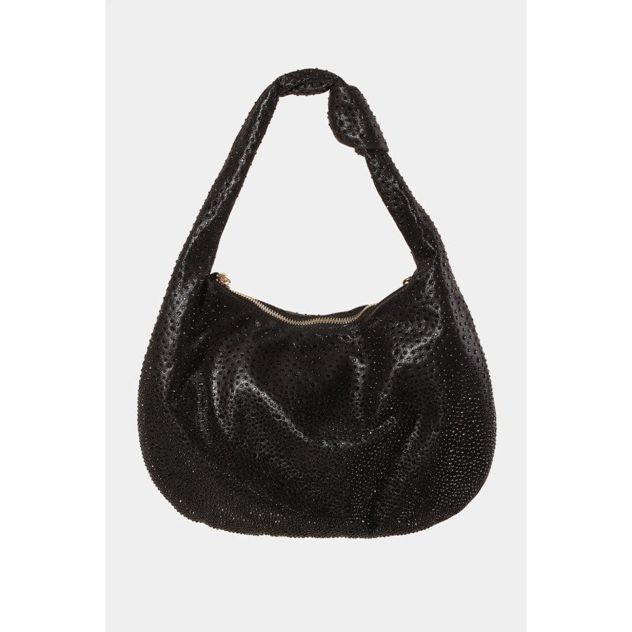 Fame Rhinestone Studded Handbag Black / One Size Apparel and Accessories