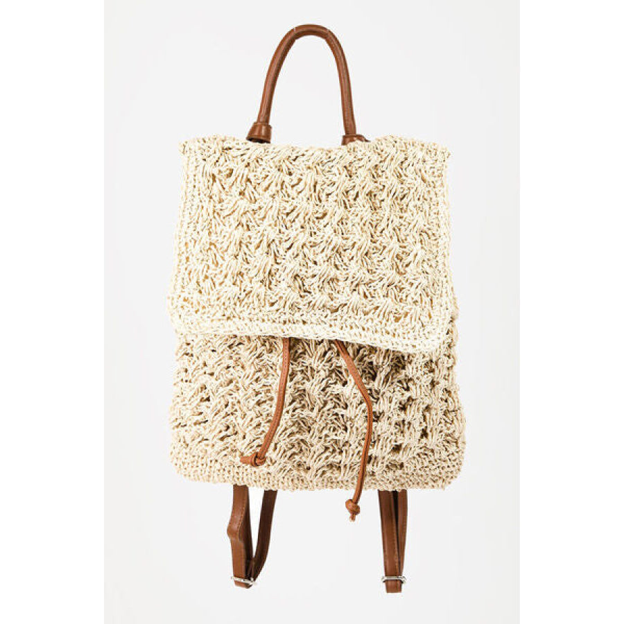 Fame Straw Braided Faux Leather Strap Backpack Bag IV / One Size Apparel and Accessories