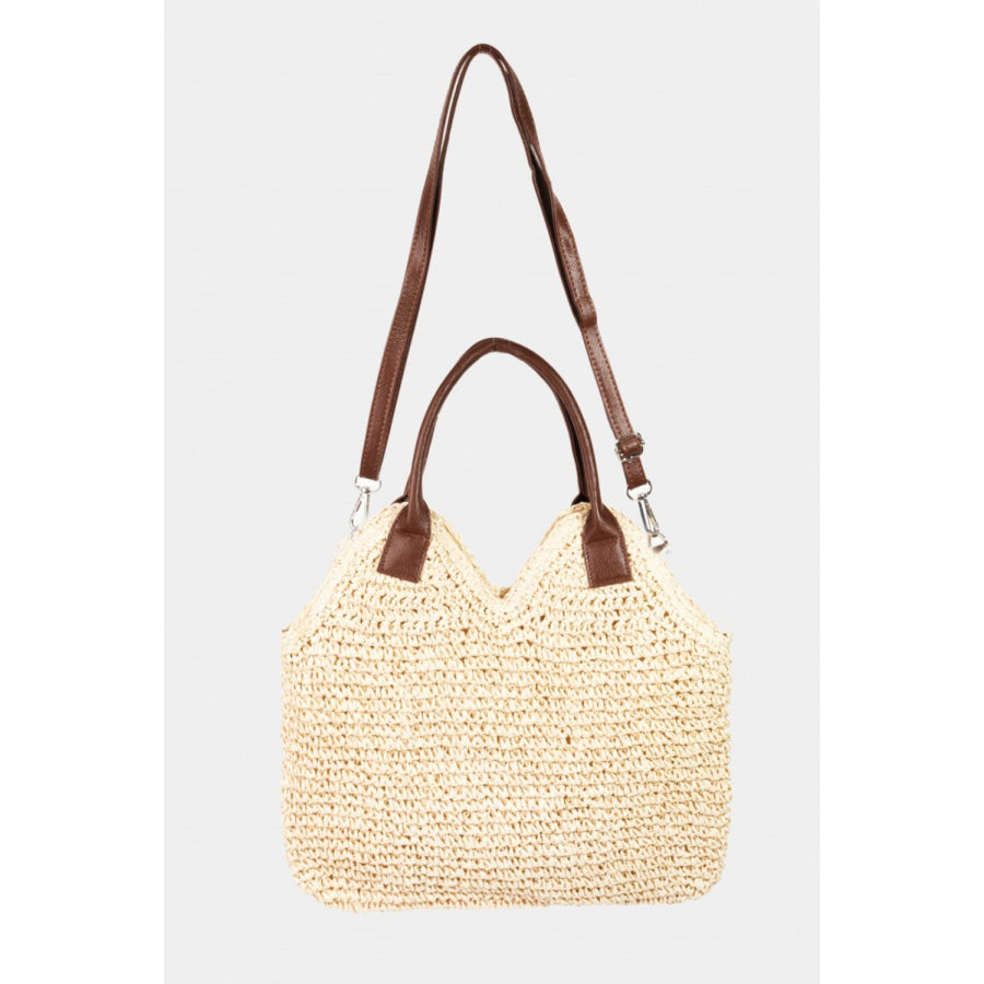 Fame Straw Braided Faux Leather Strap Shoulder Bag IV / One Size Apparel and Accessories