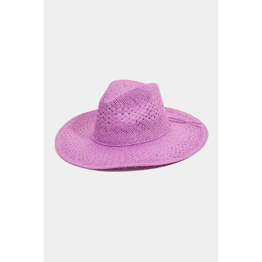 Fame Straw Braided Sun Hat PU / One Size Apparel and Accessories