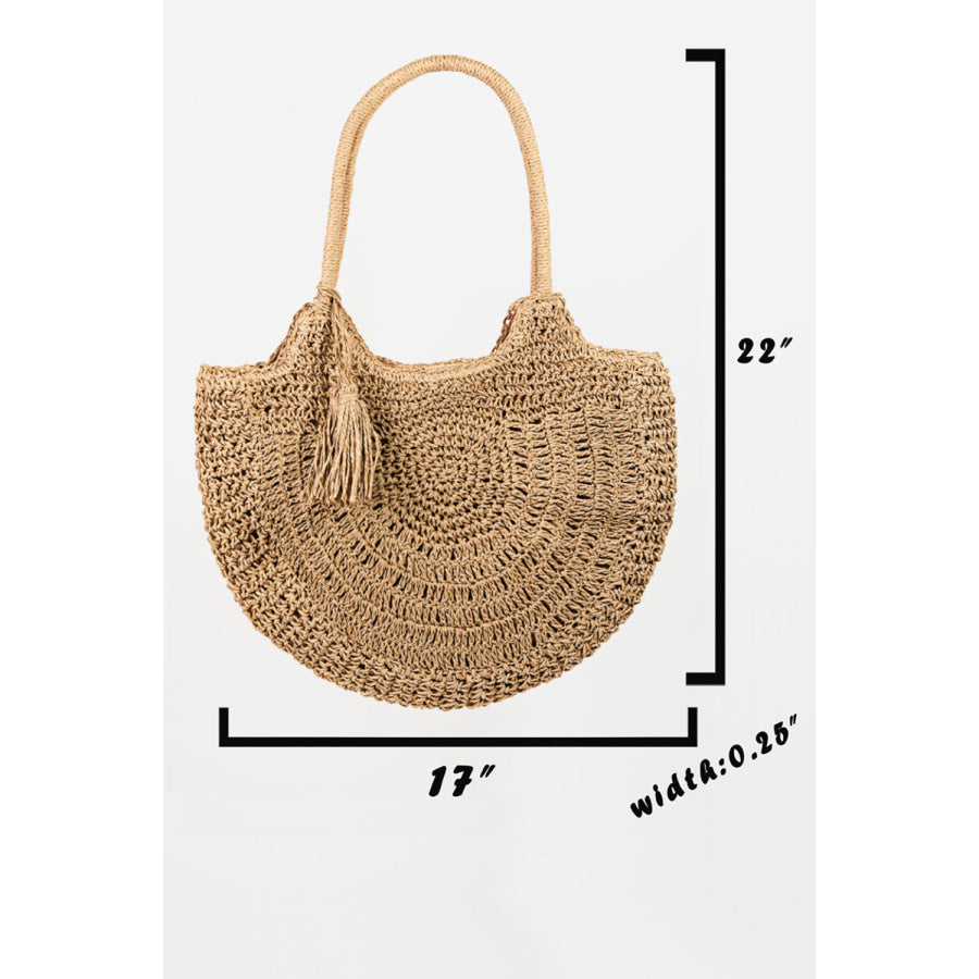 Fame Straw Braided Tote Bag with Tassel KA / One Size Apparel and Accessories