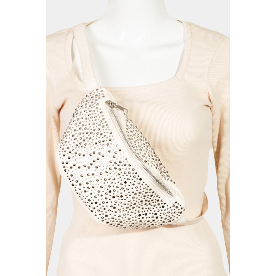 Fame Studded Crossbody Bag Ivory / One Size Apparel and Accessories