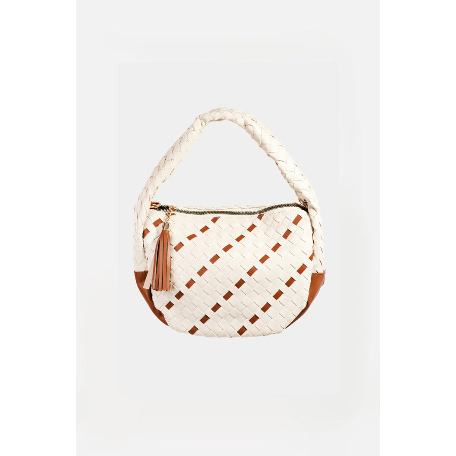 Fame Tassel Detail Weave Semi Circle Bag Ivory / One Size Apparel and Accessories