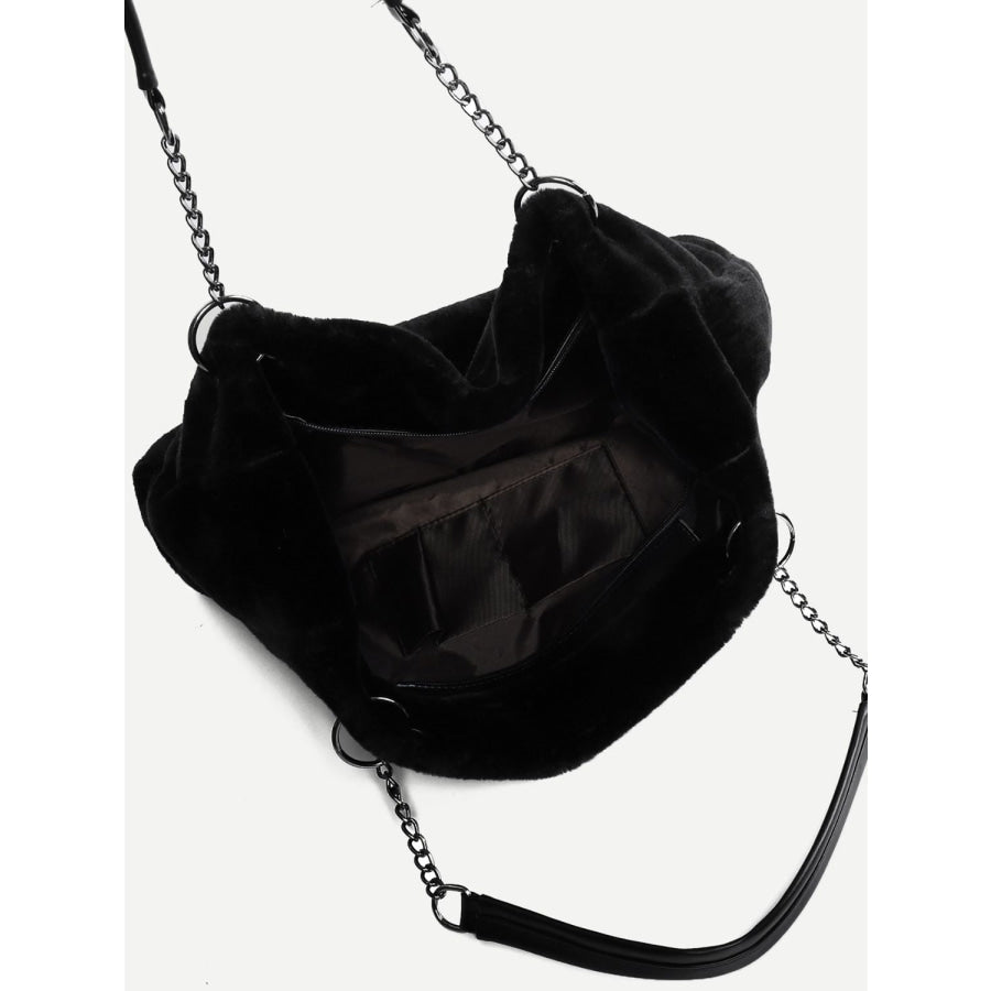 Faux Fur Solid Color Tote Bag Black / One Size Apparel and Accessories