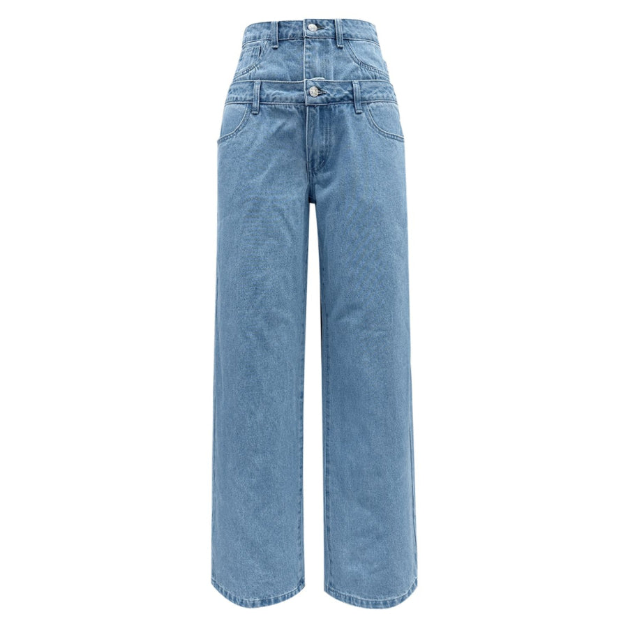 Faux Layered High Waist Jeans Light / XS Apparel and Accessories