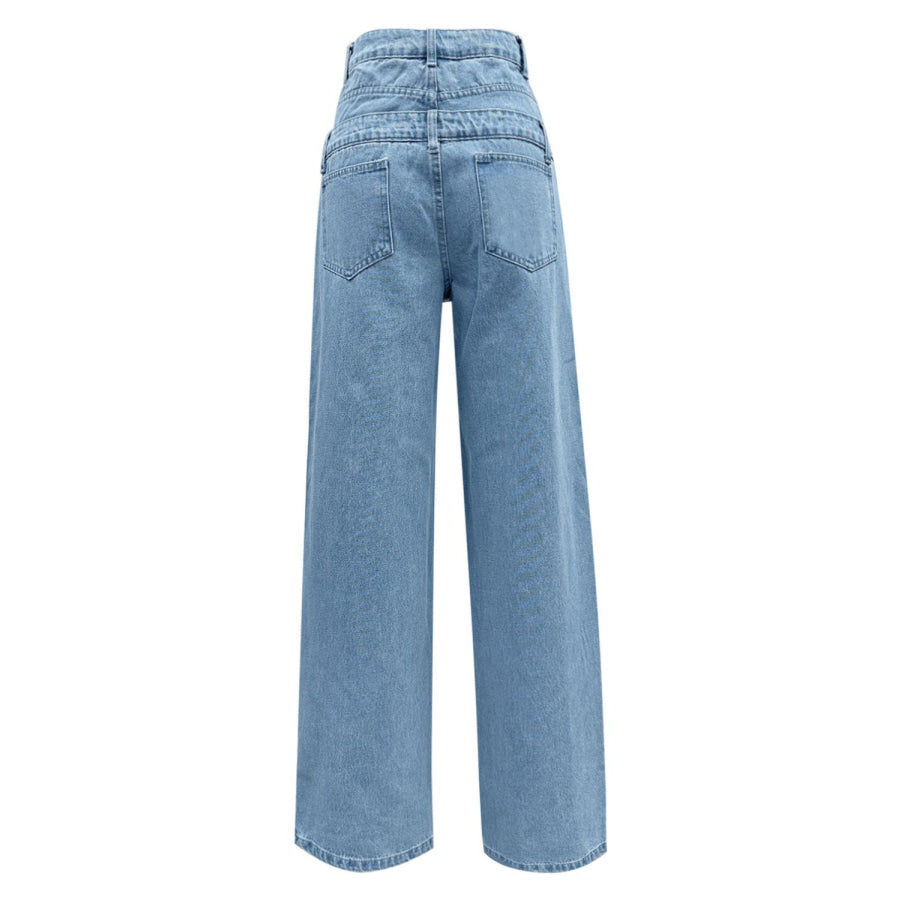 Faux Layered High Waist Jeans Apparel and Accessories