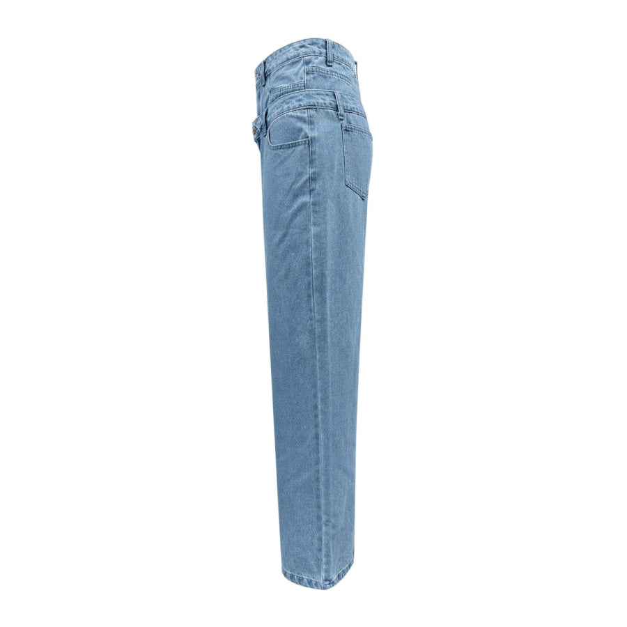 Faux Layered High Waist Jeans Apparel and Accessories