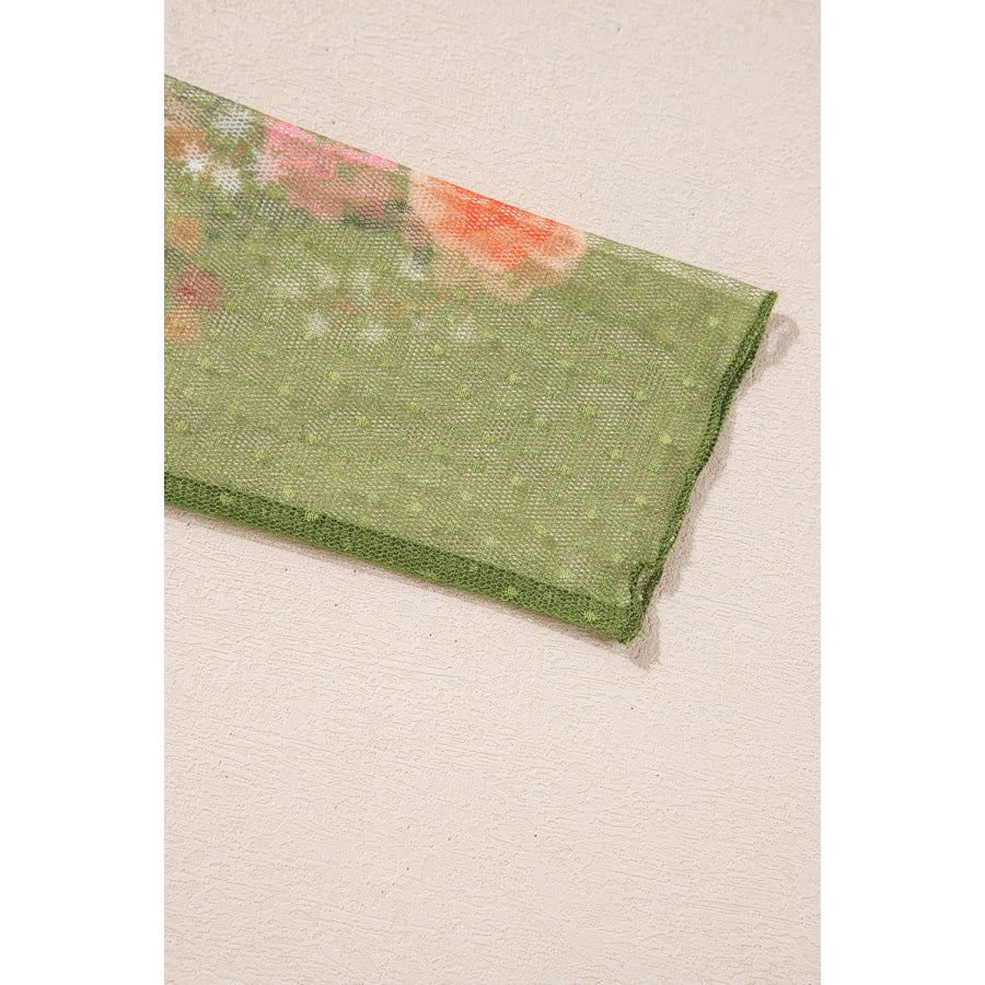 Faux Two Piece Floral Long Sleeve Patchwork Top Apparel and Accessories