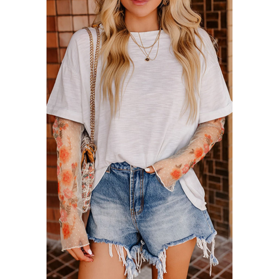 Faux Two Piece Floral Long Sleeve Patchwork Top White / S Apparel and Accessories