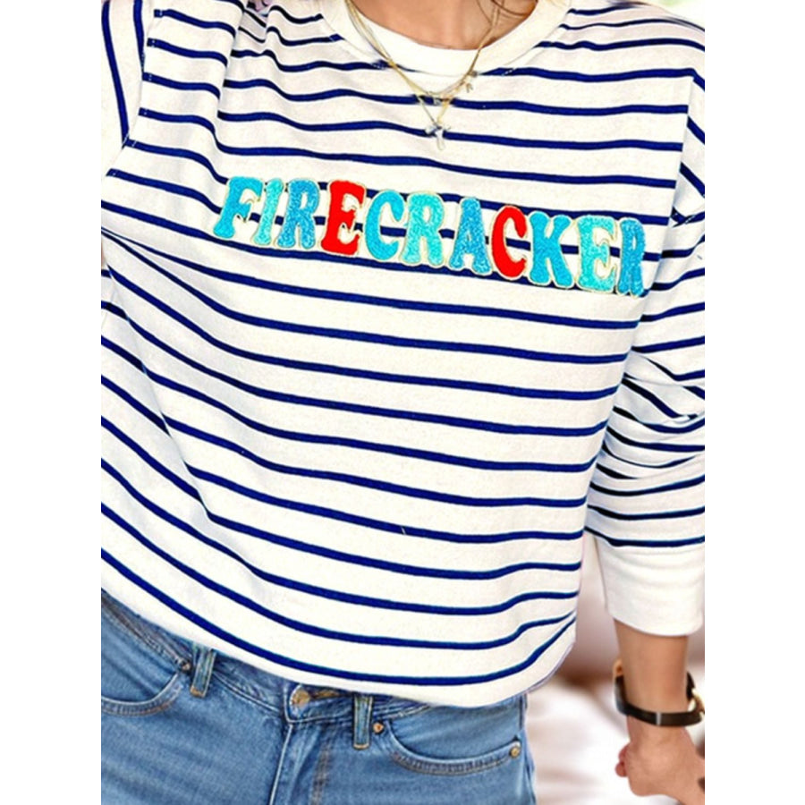FIRECRACKER Striped Long Sleeve Sweatshirt Apparel and Accessories