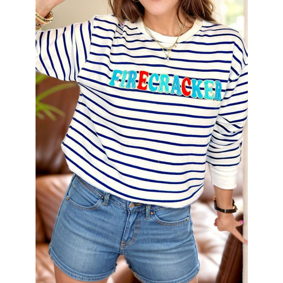 FIRECRACKER Striped Long Sleeve Sweatshirt Stripe / S Apparel and Accessories
