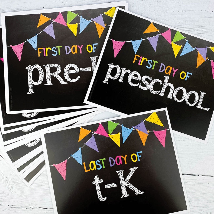 First &amp; Last Day of School Signs | Photo Prop Deck | 17 Grades | (4) Styles Pastel Flags Back to School