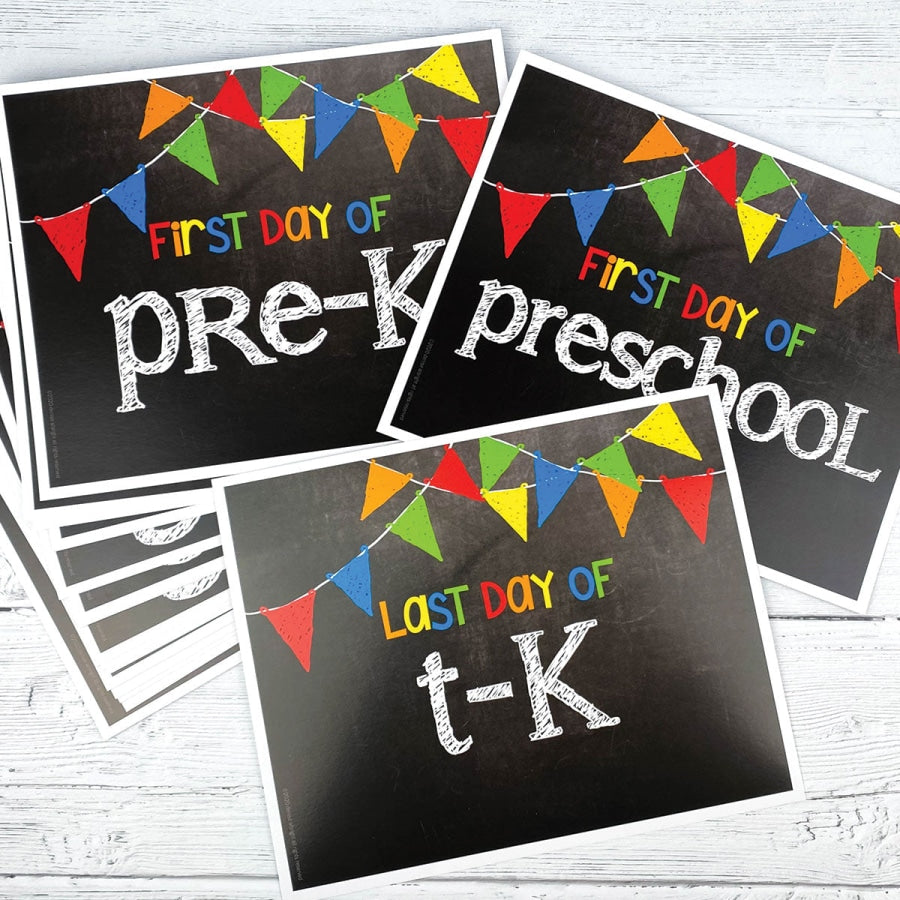 First &amp; Last Day of School Signs | Photo Prop Deck | 17 Grades | (4) Styles Primary Flags Back to School