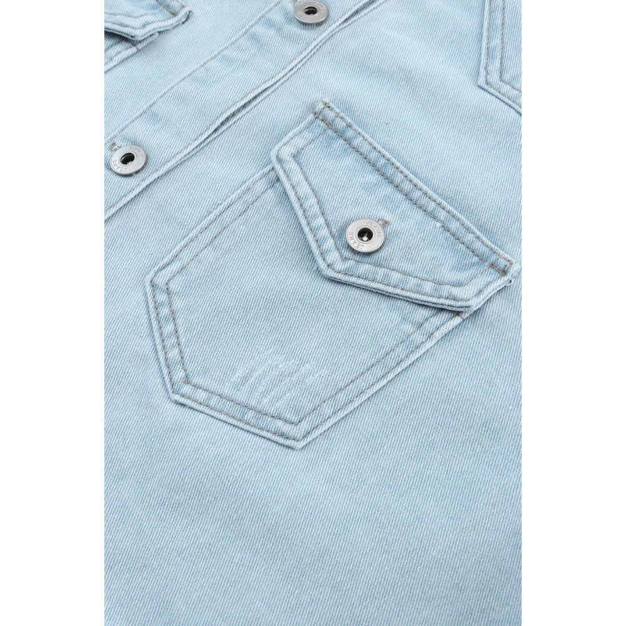 Flap Pocket Raw Hem Denim Jacket Apparel and Accessories