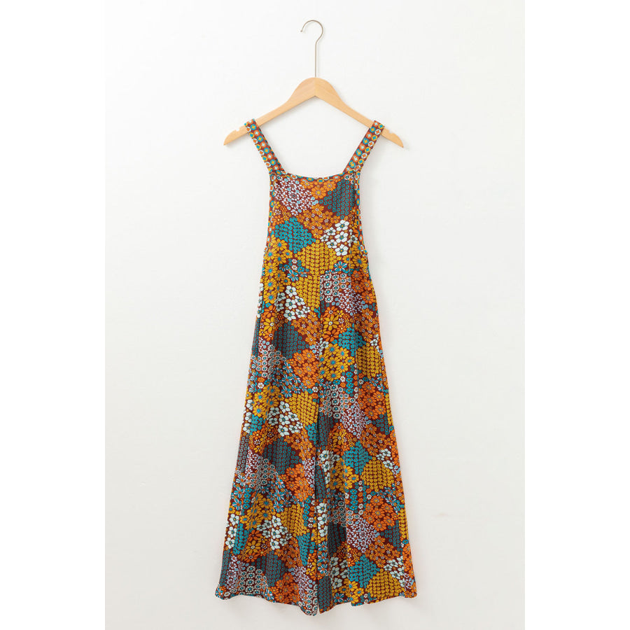 Floral Crisscross Strap Wide Leg Overalls Apparel and Accessories
