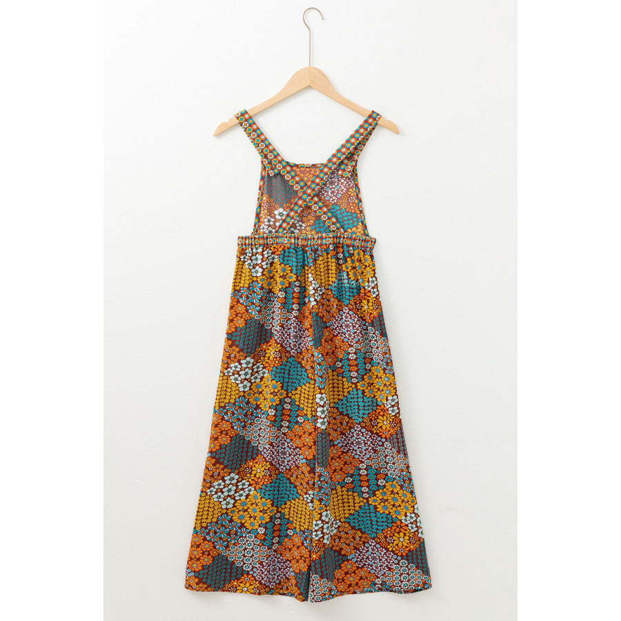 Floral Crisscross Strap Wide Leg Overalls Apparel and Accessories