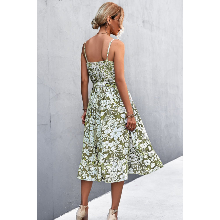 Floral Frill Trim Scoop Neck Spaghetti Strap Dress