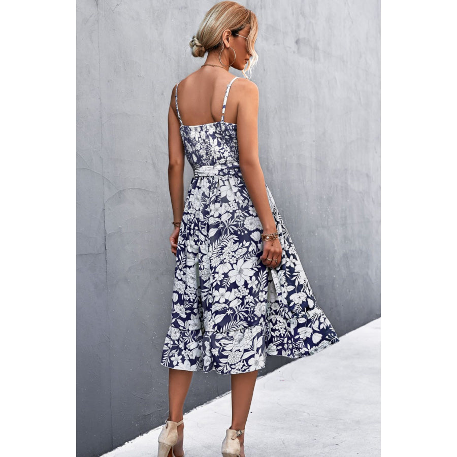 Floral Frill Trim Scoop Neck Spaghetti Strap Dress