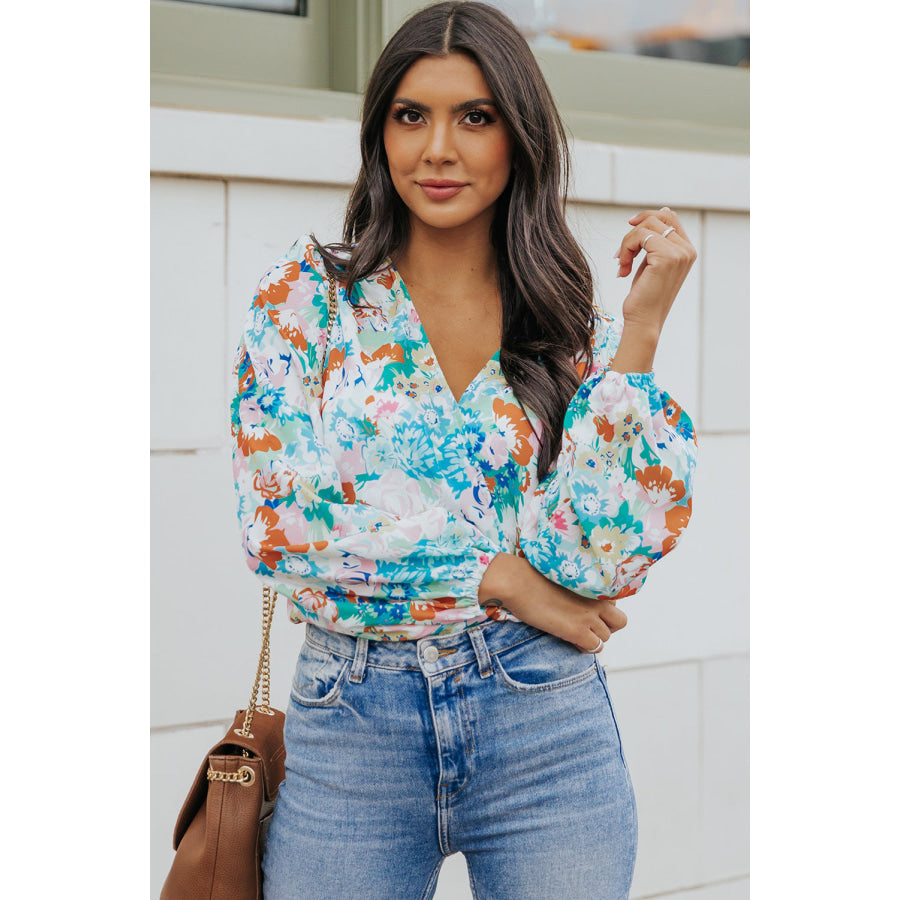 Floral Long Balloon Sleeve Blouse
