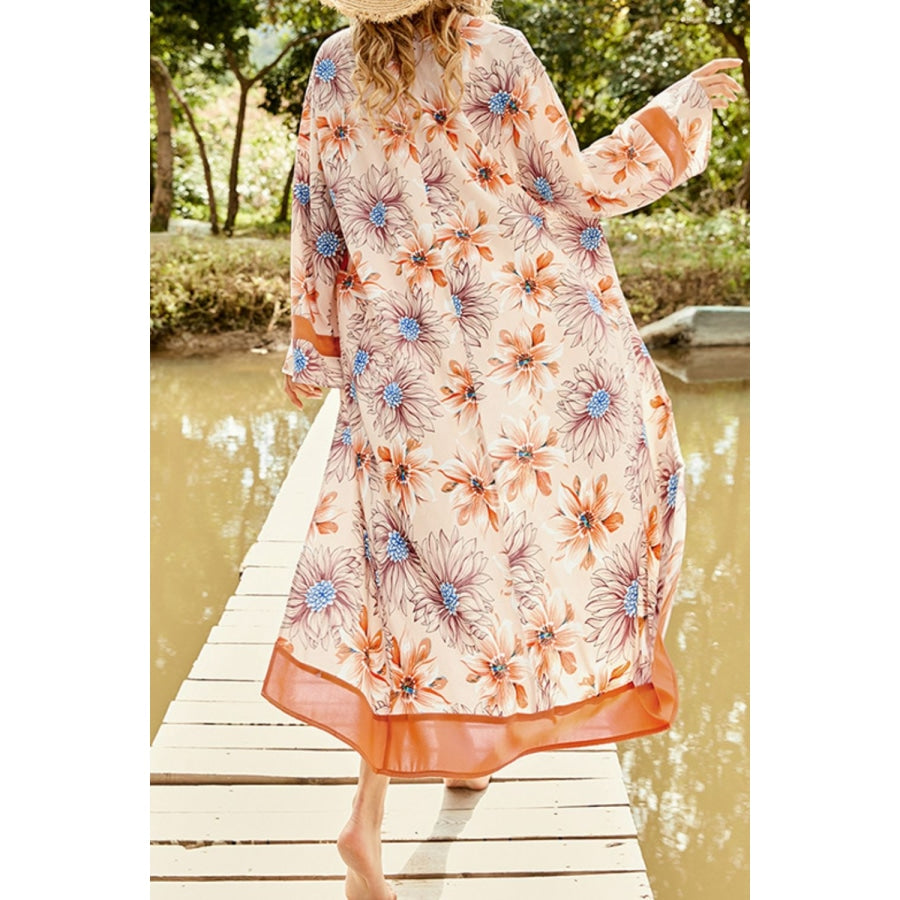 Floral Open Front Duster Cover Up Ochre / S