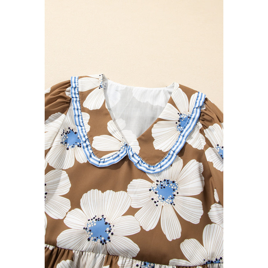 Floral Print Striped Tie Sleeve Blouse Apparel and Accessories