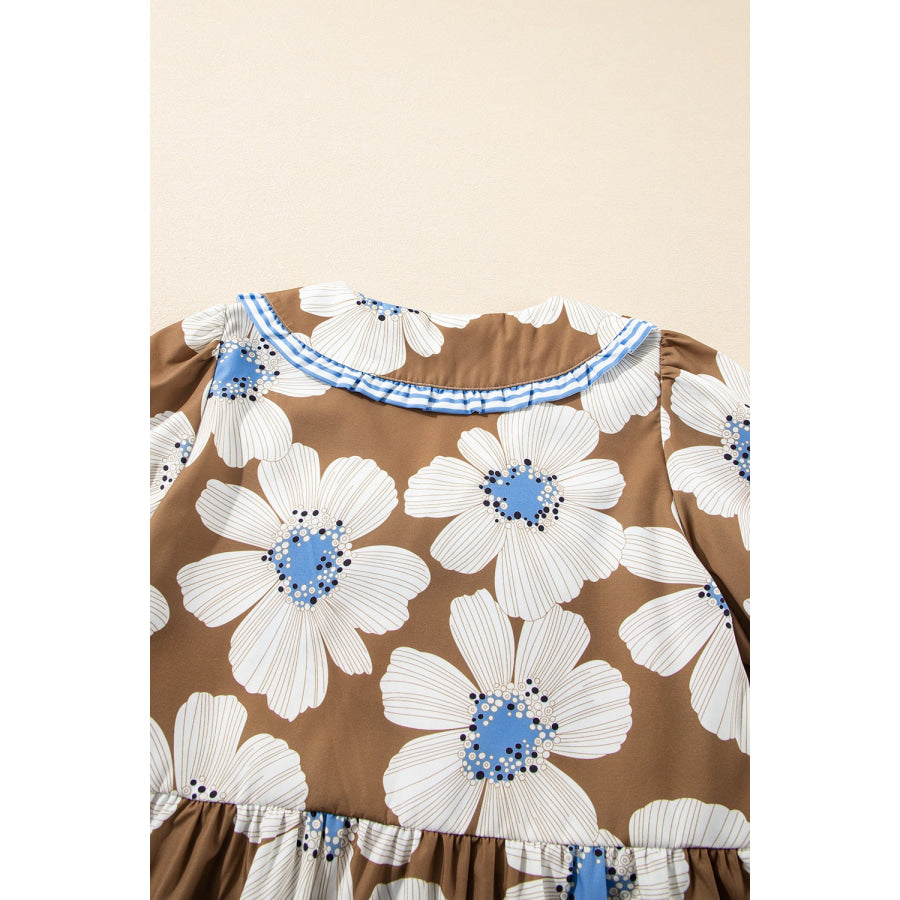 Floral Print Striped Tie Sleeve Blouse Apparel and Accessories