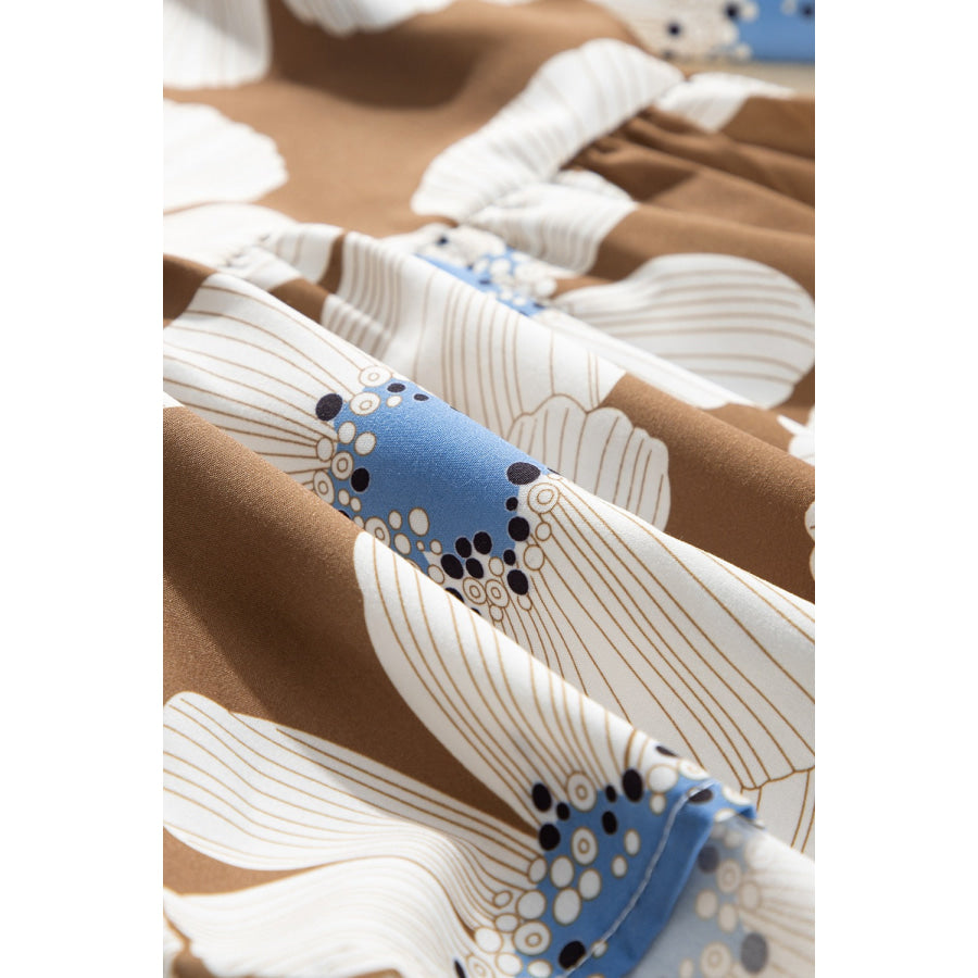 Floral Print Striped Tie Sleeve Blouse Apparel and Accessories