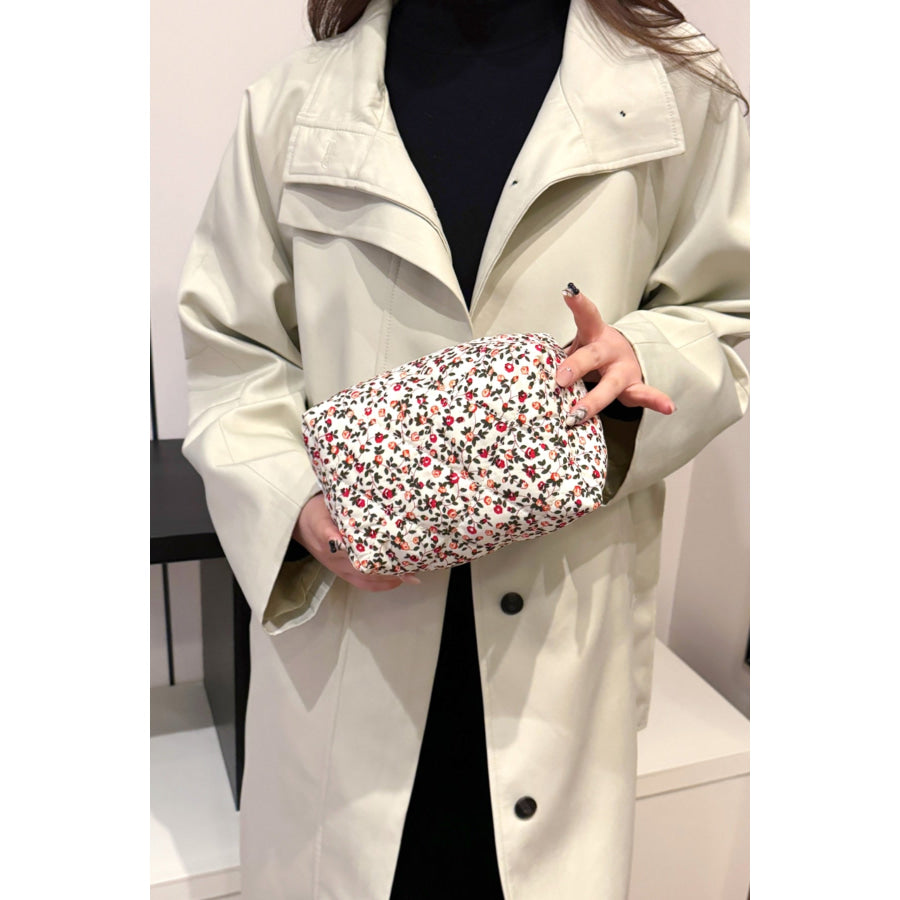 Floral Quilted Clutch with Plaid Lining Apparel and Accessories