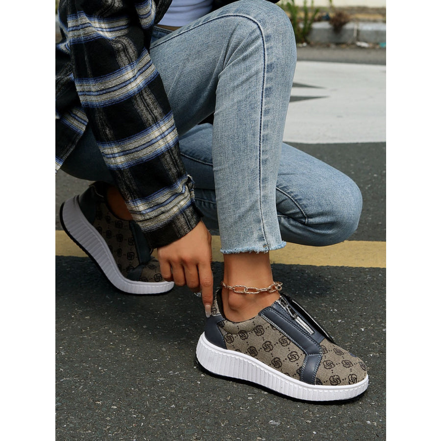 Floral Round Toe Sneakers with Zip Apparel and Accessories