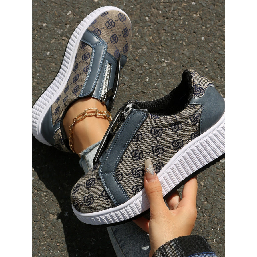 Floral Round Toe Sneakers with Zip Apparel and Accessories