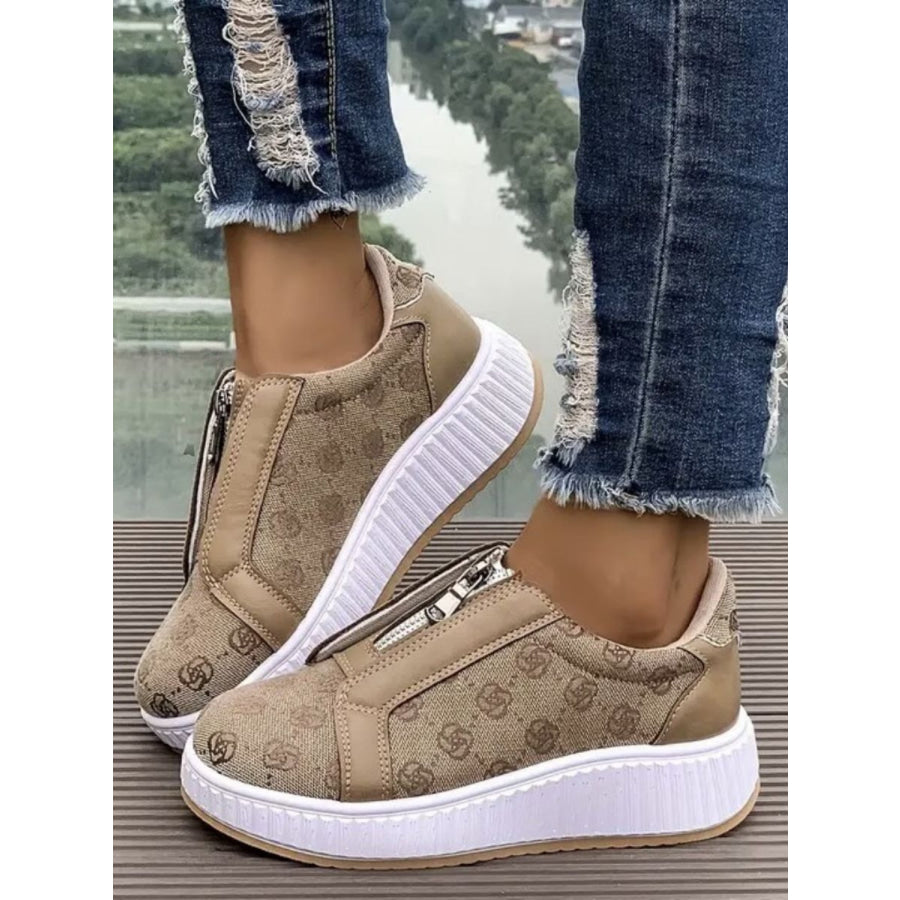 Floral Round Toe Sneakers with Zip Apparel and Accessories