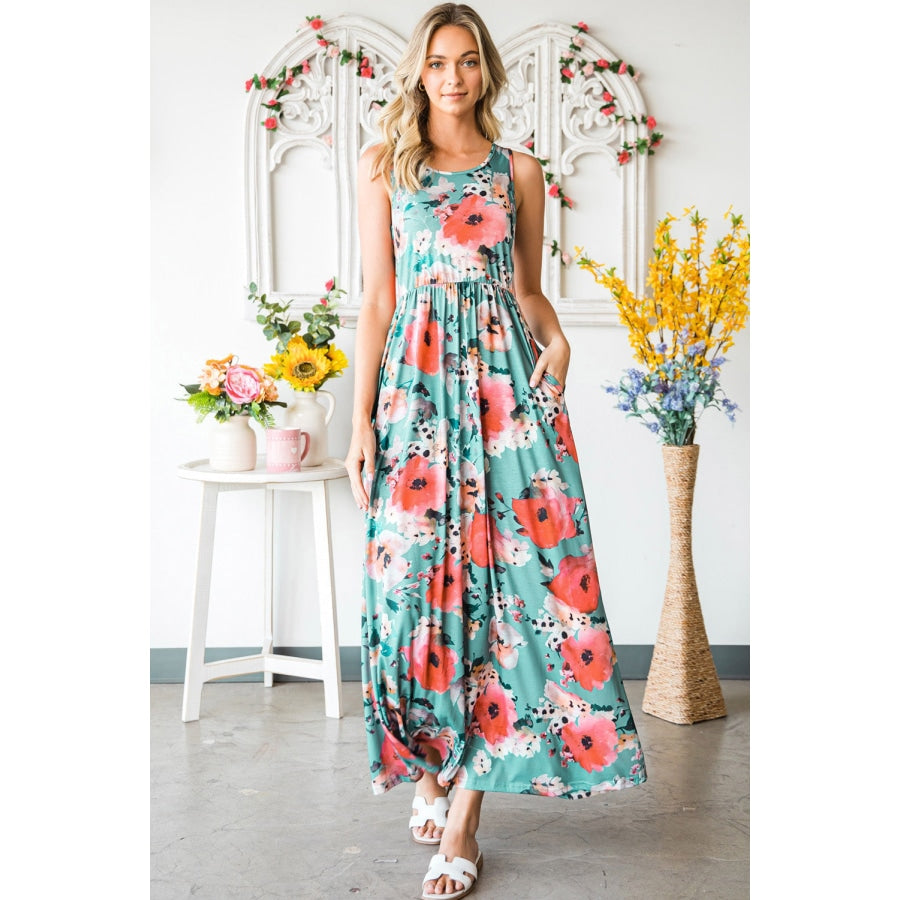 Floral Sleeveless Maxi Dress with Pockets Floral / S