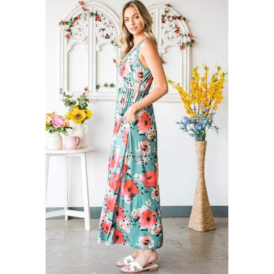 Floral Sleeveless Maxi Dress with Pockets