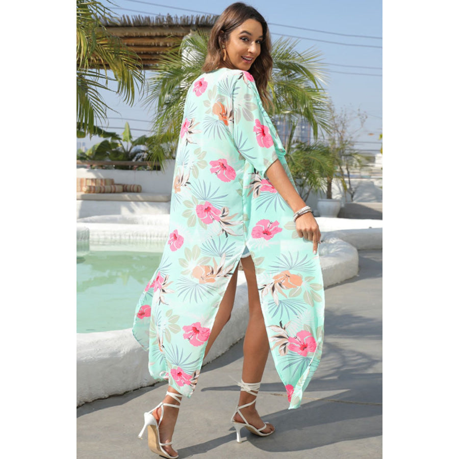 Floral Slit Half Sleeve Cover-Up