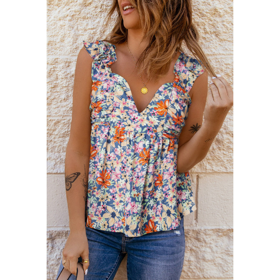 Floral Smocked Cap Sleeve Top Multicolor / S