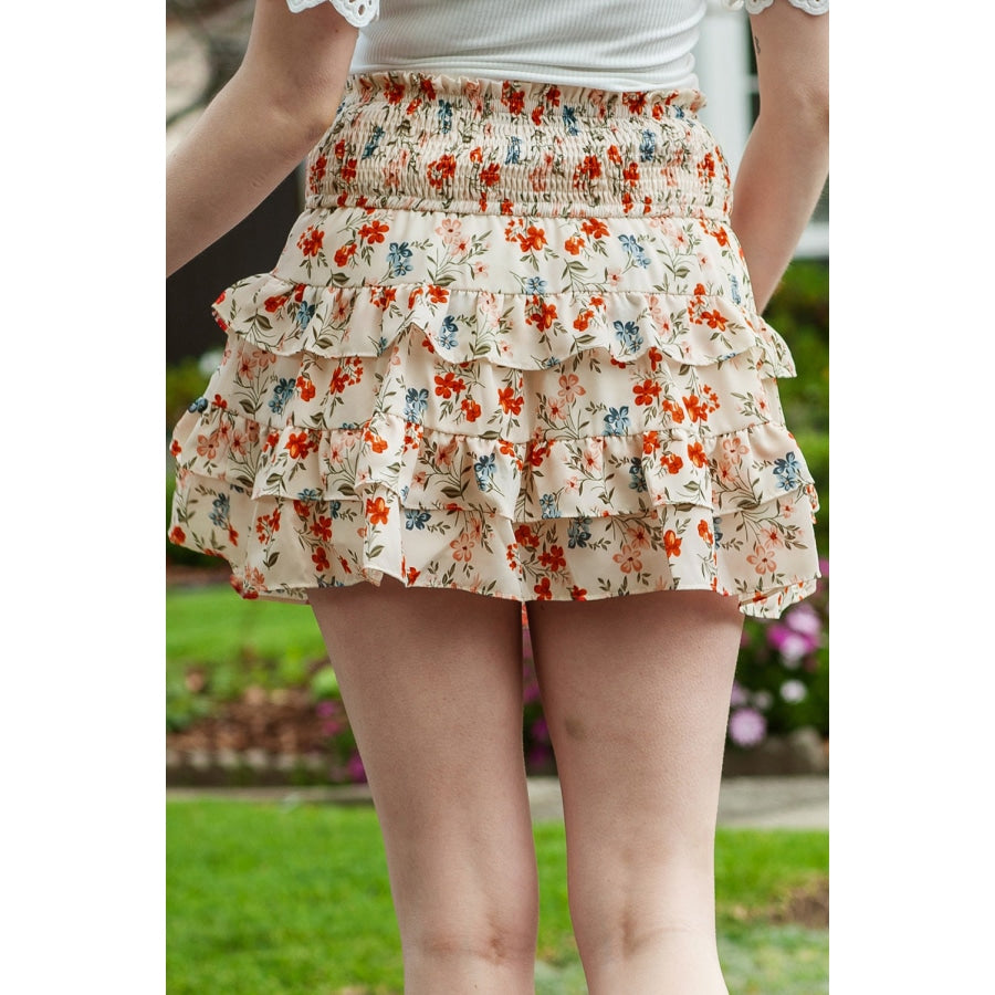 Floral Smocked Waist Layered Skirt Floral / S