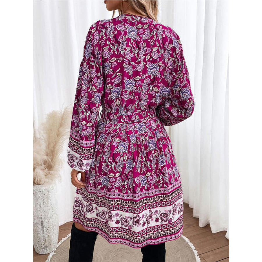 Floral Tie Neck Balloon Sleeve Dress Shirts & Tops