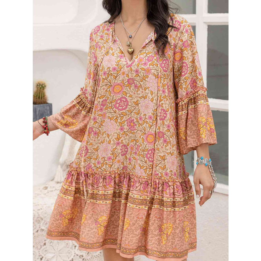 Floral Tie Neck Mini Dress Sherbet / S