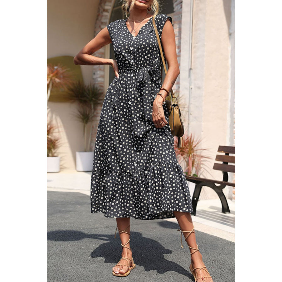 Floral Tie-Waist Ruffle Hem Dress