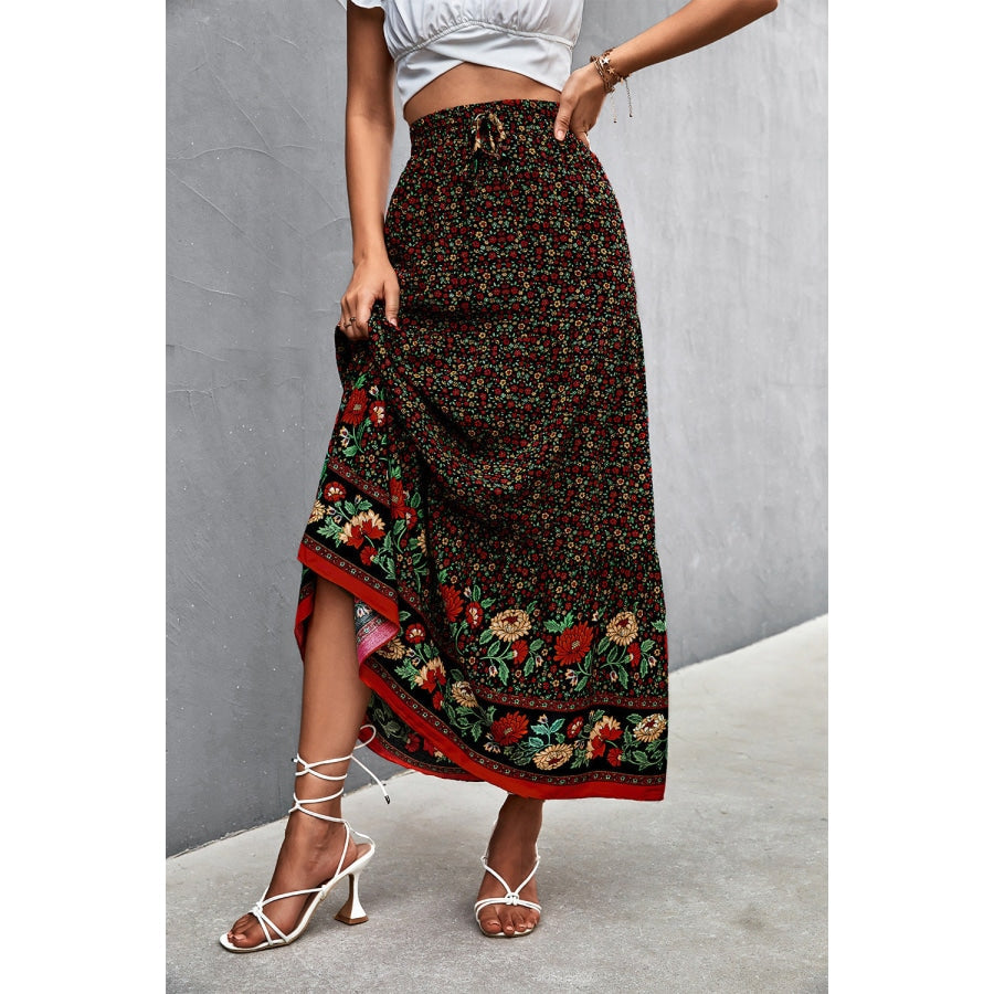 Floral Tied Maxi Skirt Black / S