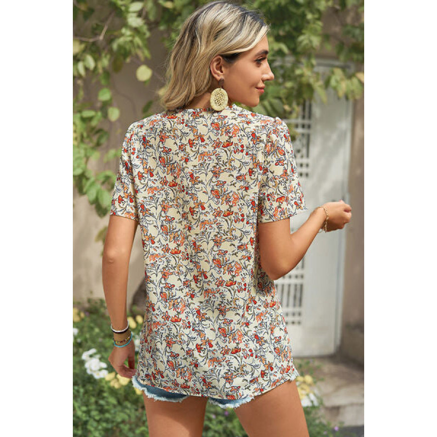Floral V - Neck Short Sleeve T - Shirt Apparel and Accessories